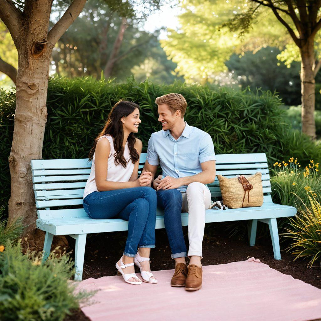 A warm, inviting scene of diverse couples in various stages of connection, sharing intimate moments in a relaxed outdoor setting. Include elements symbolizing sexual wellness, such as soft lighting, open dialogue, and comforting nature. Showcase a harmonious blend of emotions, from laughter to deep conversation, illustrating the journey of modern dating. Enhance the visual with soft pastels and whimsical details that evoke a sense of comfort and trust. vibrant colors. soft focus.